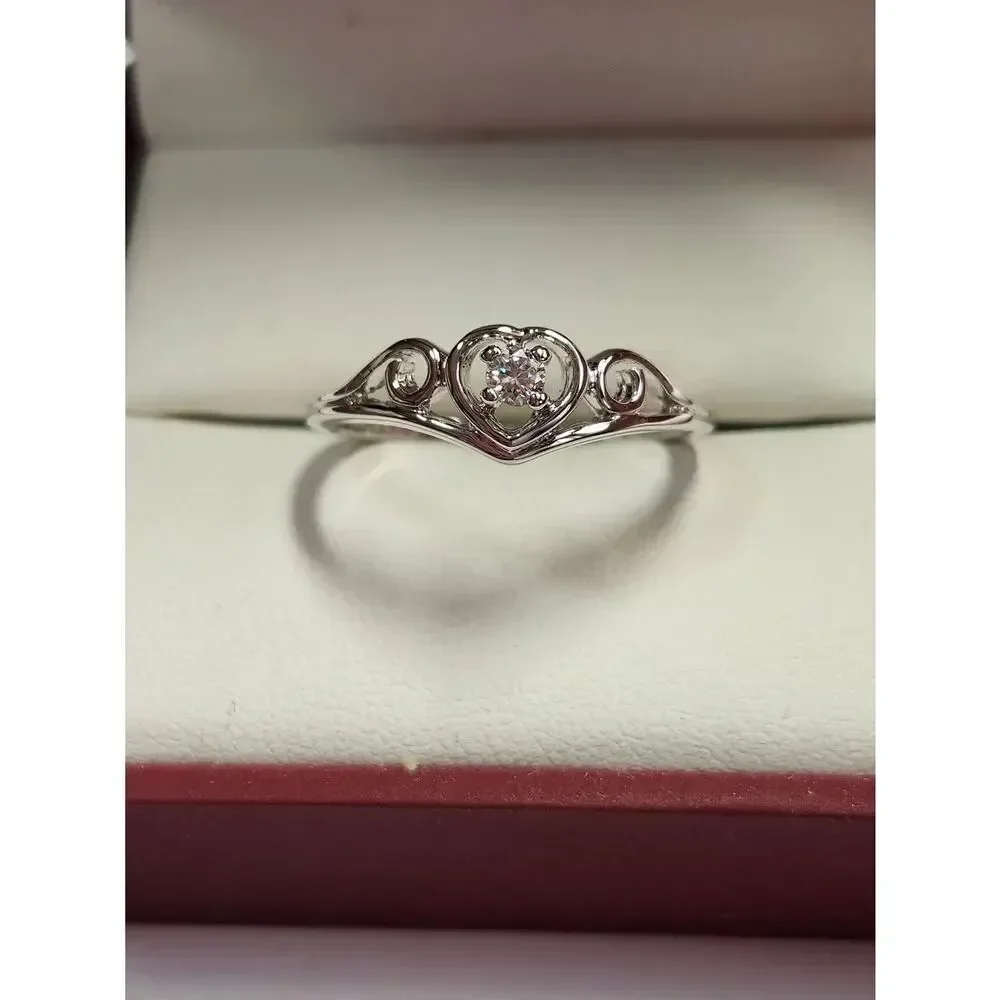 Silver Tone Heart Ring with Center Crystal Stone - Size 10.25